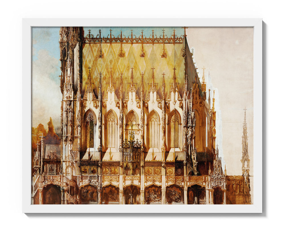 Gothic Burial Church of St. Michael, Side View by Hans Makart - Medium / Full Bleed / White Frame