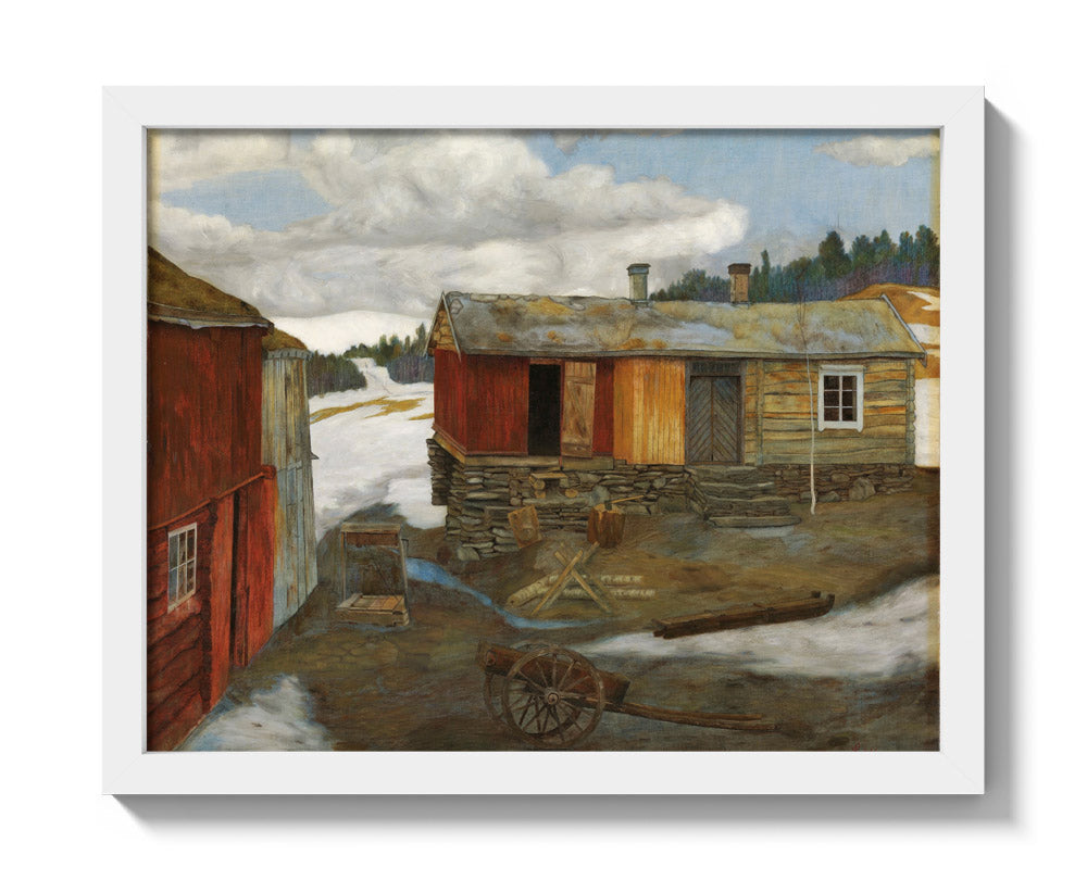 Courtyard in Slush at Røros by Harald Sohlberg - Small / Full Bleed / White Frame