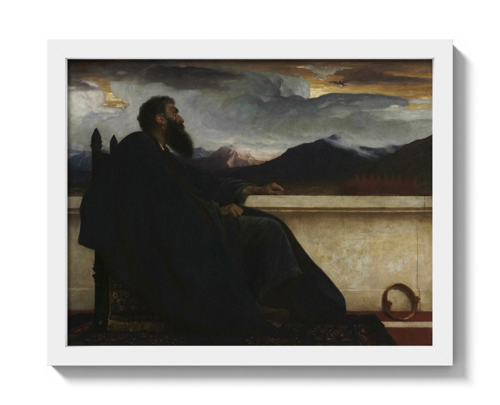 David:  "Oh, that I had wings like a Dove!  For then would I fly away, and be at rest." Psalm 55:6 by Frederic Leighton - Small / Full Bleed / White Frame
