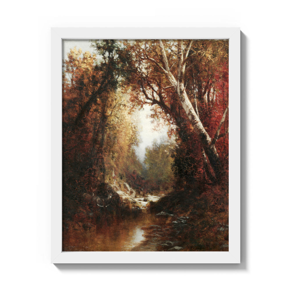 Autumn Scene in the Adirondacks by William Hart - Small / Full Bleed / White Frame