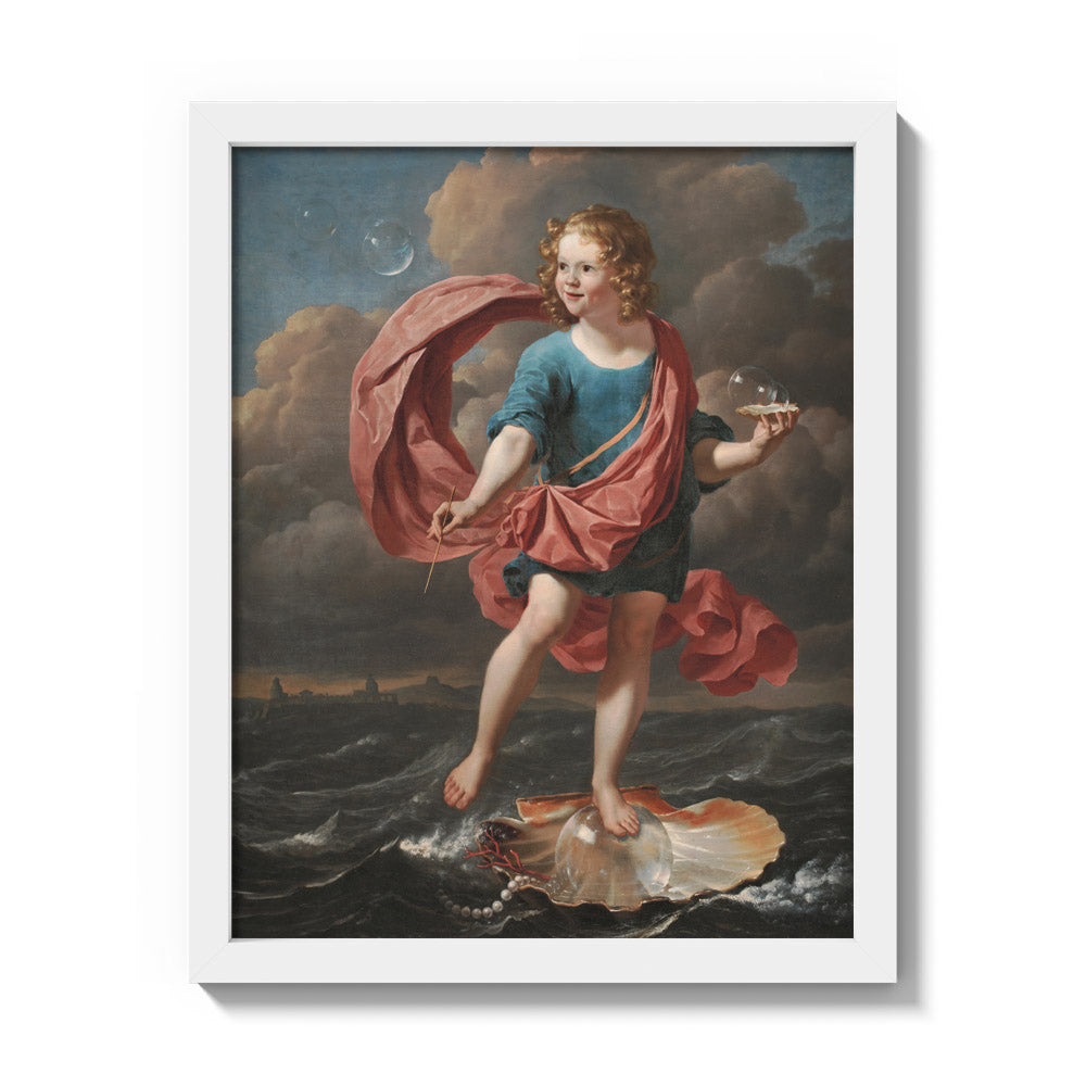 Boy Blowing Soap Bubbles. Allegory on the Brevity of Life by Karel Du Jardin - Small / Full Bleed / White Frame
