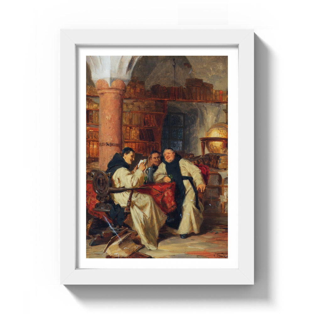 In the monastery library by Eduard Theodor Ritter von Grützner - Compact / With Margin / White Frame