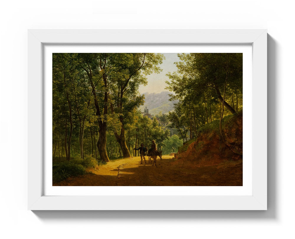 Italian Landscape (Path near Cava de' Tirreni with the Church of Santa Maria Maggiore of Corpo di Cava and Monte Finestra in the background) by Joseph Rebell - Compact / With Margin / White Frame