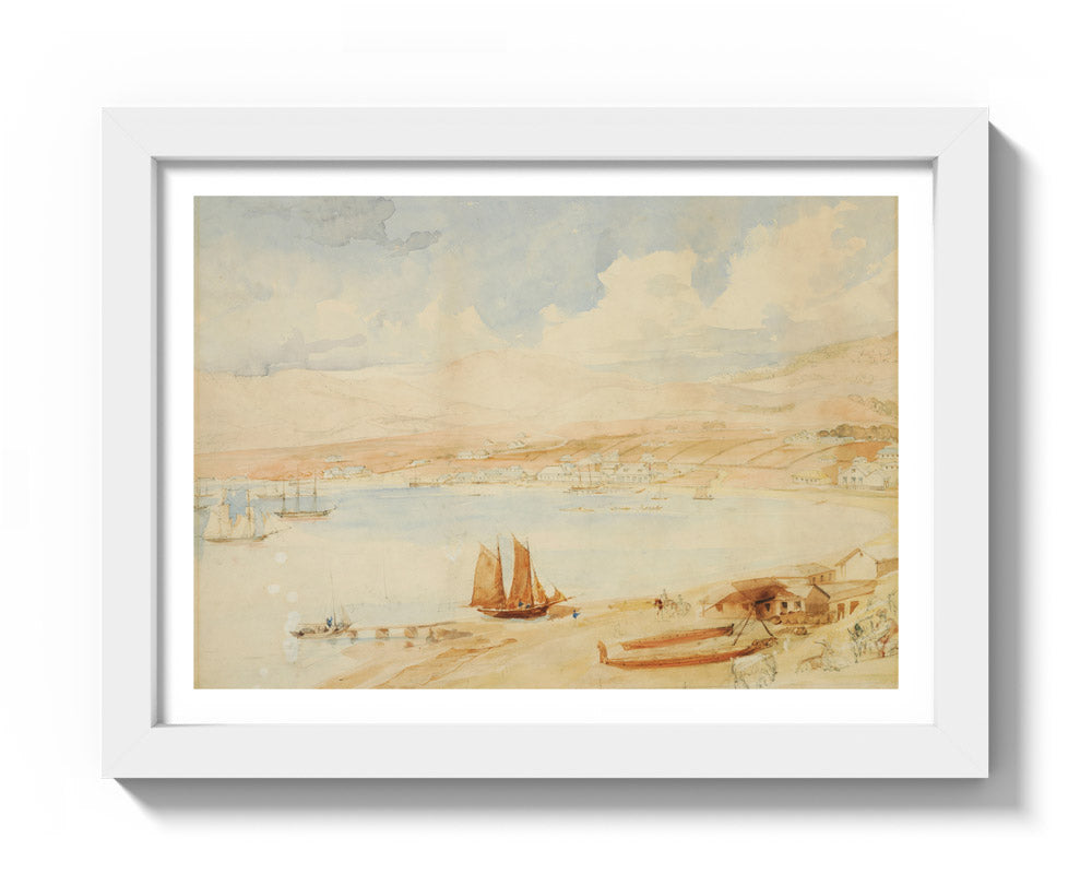 Wellington Harbour, N.Z. by Charles Heaphy - Compact / With Margin / White Frame
