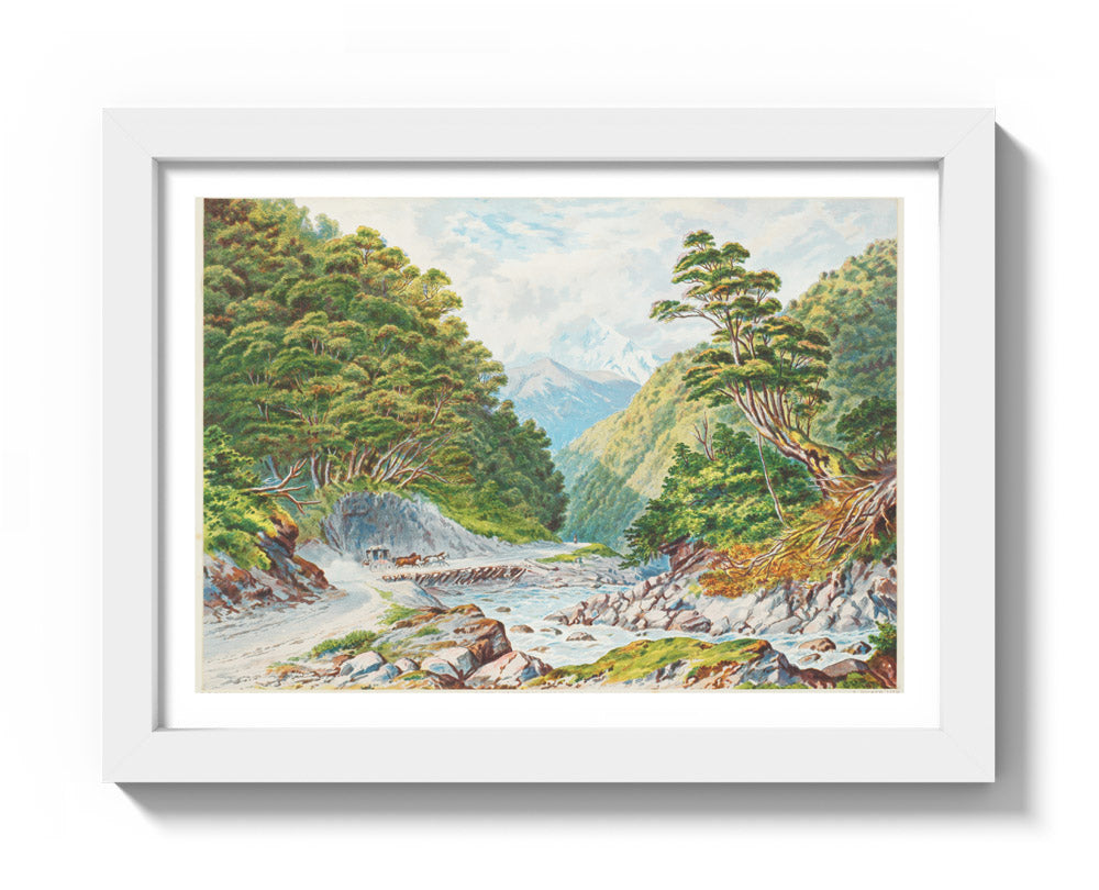 New Zealand Graphic and Descriptive. Otira Gorge, West Coast Road by Charles Decimus Barraud - Compact / With Margin / White Frame