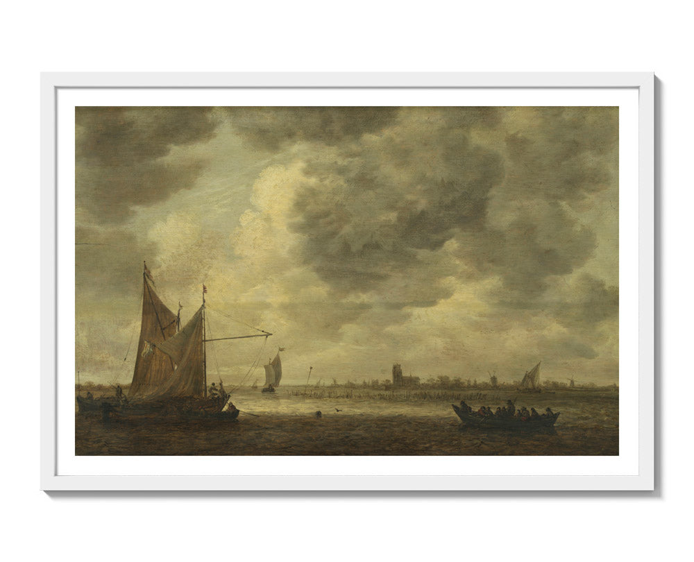 The River Oude Maas near Dordrecht by Jan van Goyen - Extra Large / With Margin / White Frame