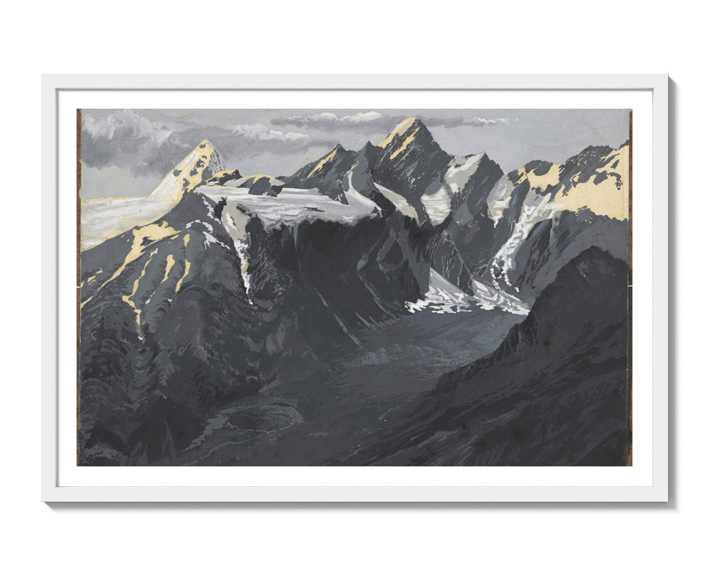 Mounts Sefton and Thompson with Fitzgerald Glacier from Douglas Pass. by George Sturtevant - Extra Large / With Margin / White Frame