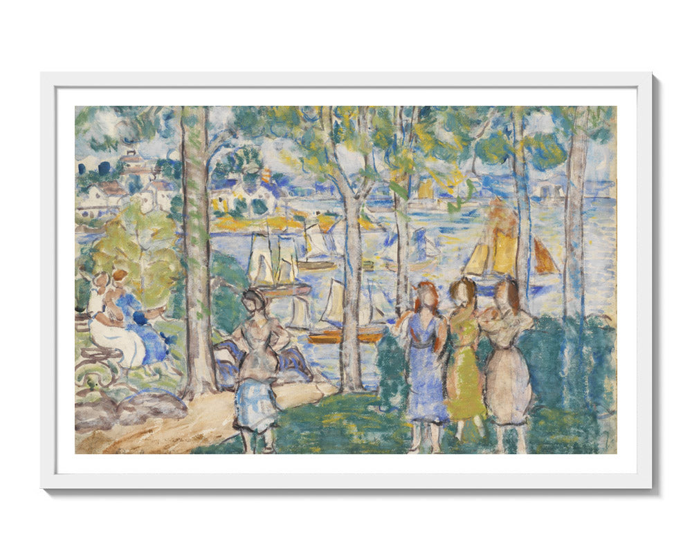 Maurice Brazil Prendergast - Trees, Houses, People - Extra Large / With Margin / White Frame
