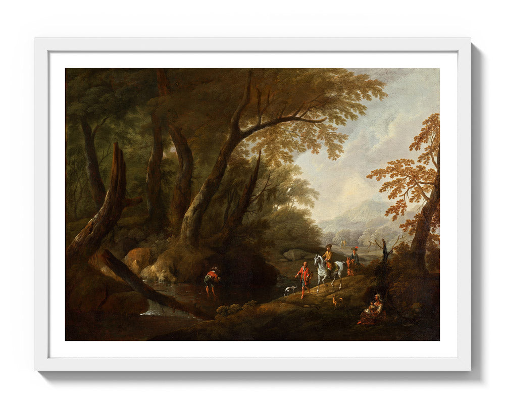 Forest landscape with water on the left by Maximilian Joseph Schinnagl - Large / With Margin / White Frame