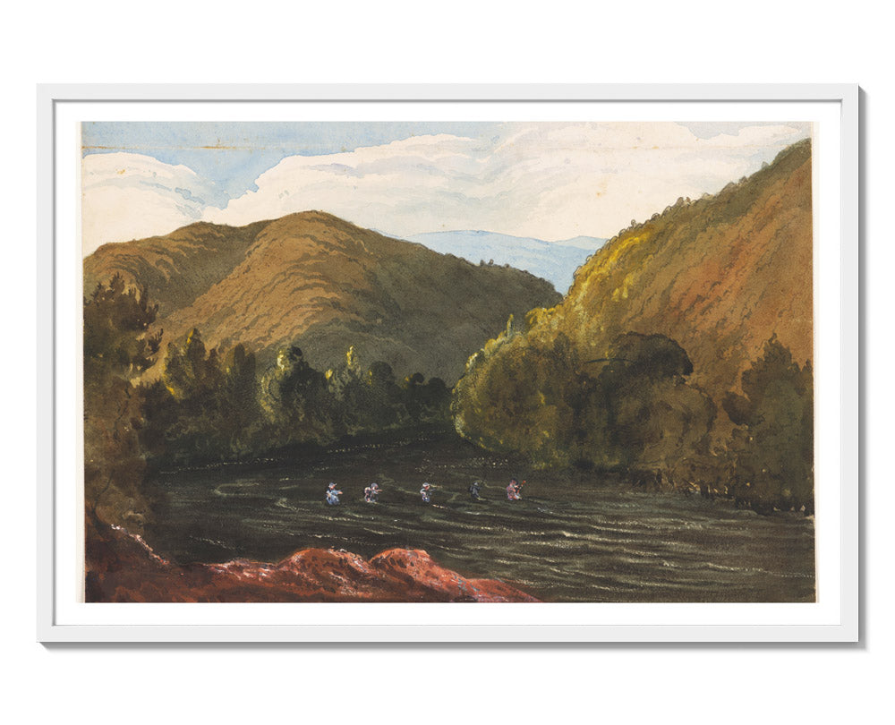 On the Buller River, Near Lake Arthur, Rotoiti by Sir William Fox KCMG - Majestic / With Margin / White Frame