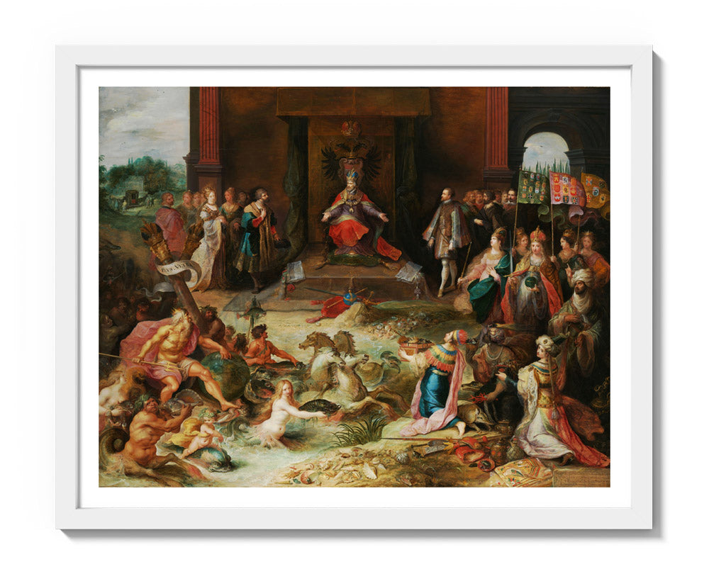 Allegory on the Abdication of Emperor Charles v in Brussels by Frans Francken (II) - Medium / With Margin / White Frame
