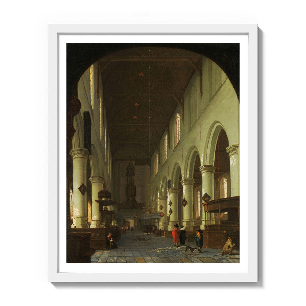 Interior of the Oude Kerk in Delft from the Choir toward the Portal by Cornelis de Man (attributed to) - Medium / With Margin / White Frame
