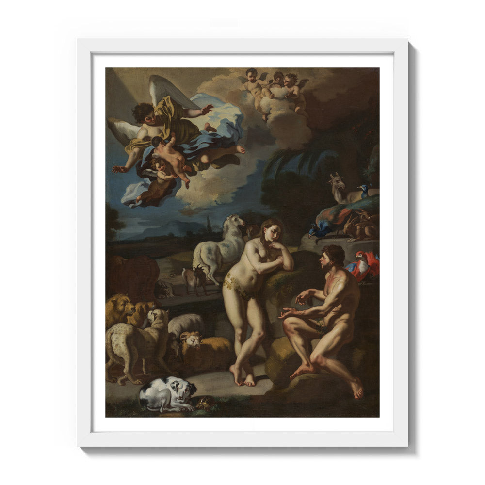 Adam and Eve in Paradise by Francesco Solimena - Medium / With Margin / White Frame
