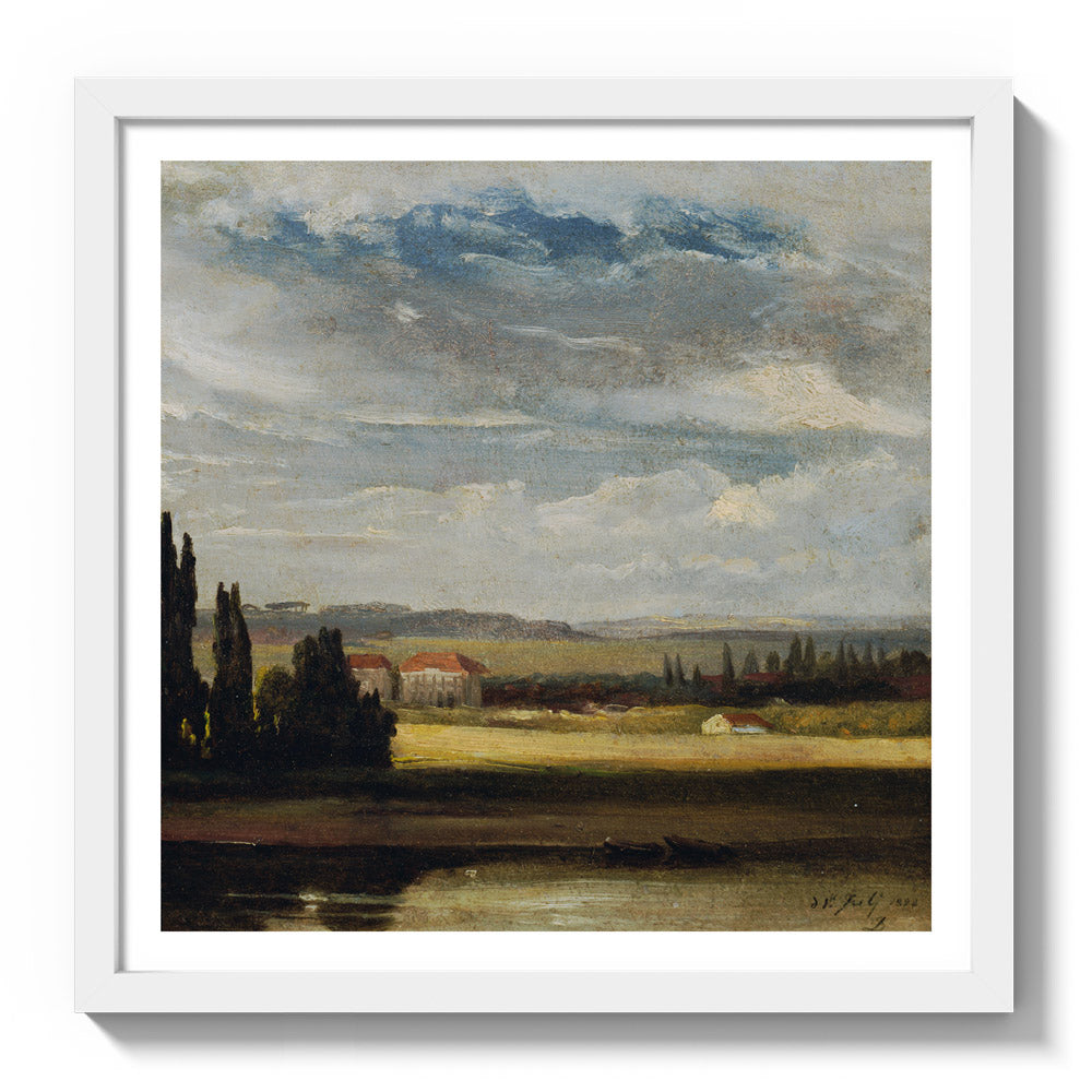 Landscape view with high cloud sky by Johan Christian Claussen Dahl - Medium / With Margin / White Frame