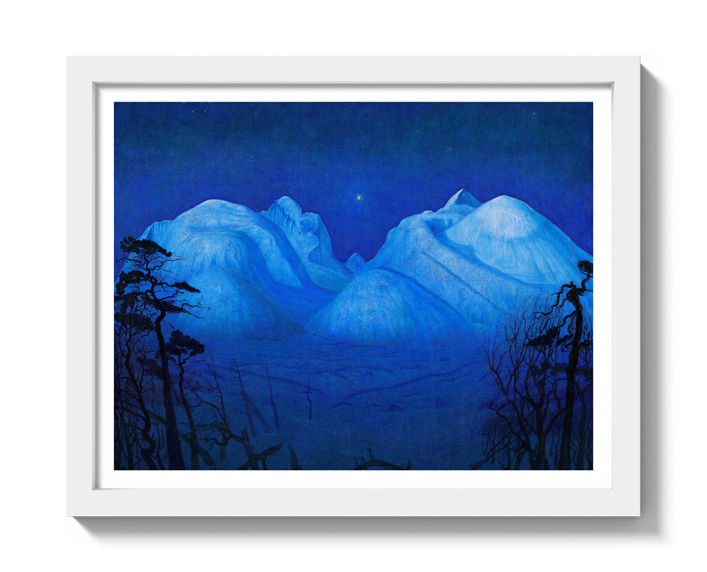 Winter Night in the Mountains by Harald Sohlberg - Small / With Margin / White Frame