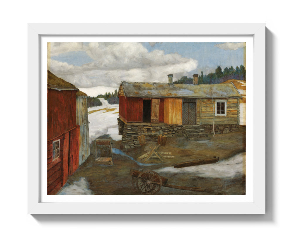 Courtyard in Slush at Røros by Harald Sohlberg - Small / With Margin / White Frame