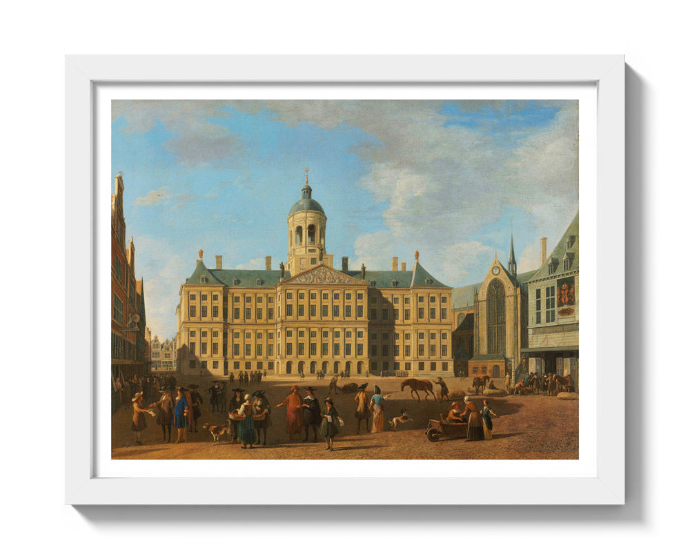 The Town Hall on Dam Square, Amsterdam by Gerrit Berckheyde - Small / With Margin / White Frame