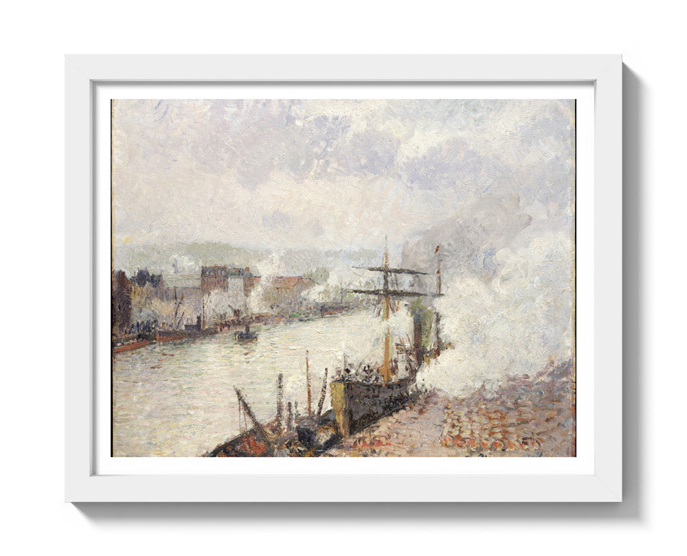 Steamboats in the Port of Rouen by Camille Pissarro - Small / With Margin / White Frame