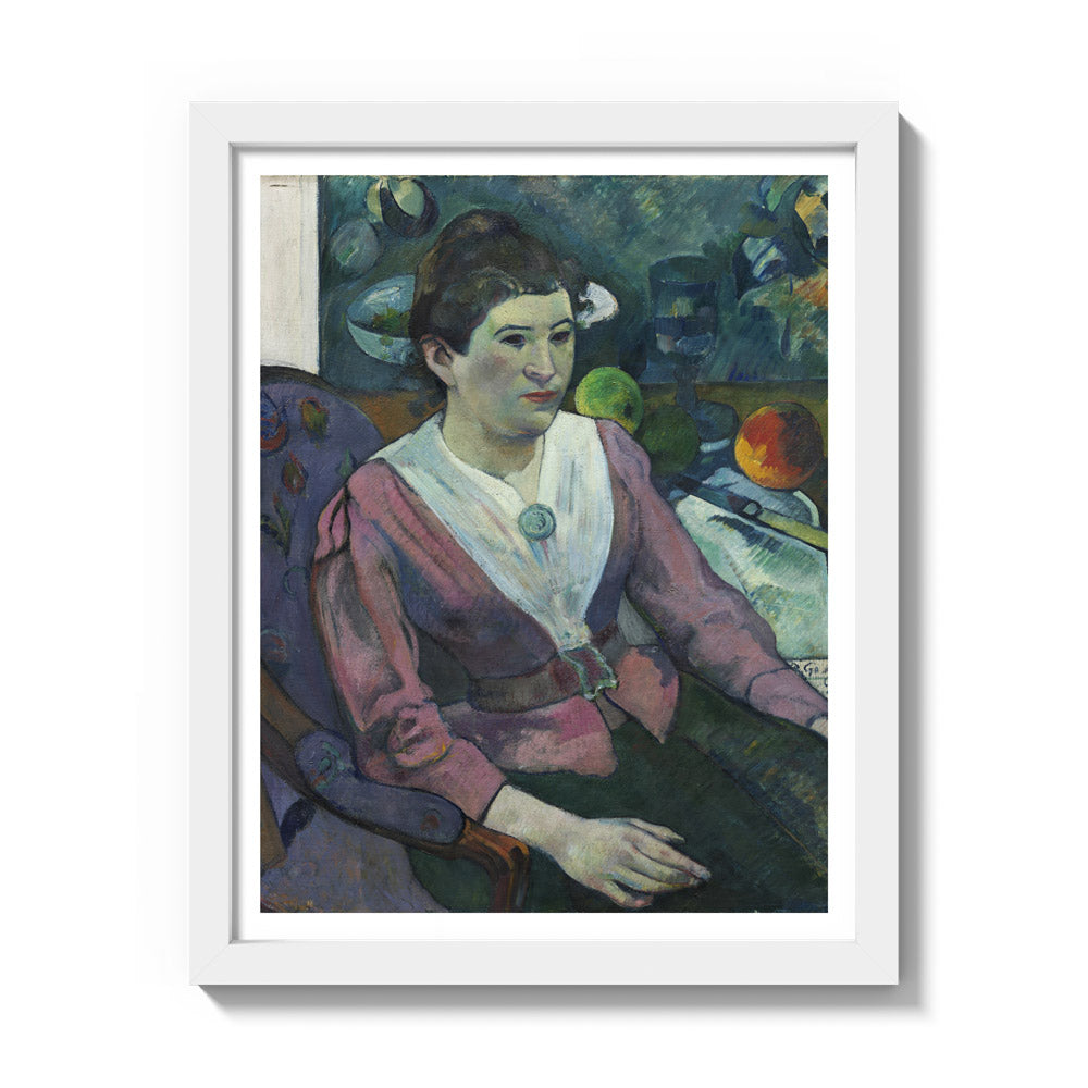 Woman in Front of a Still Life by Cezanne by Paul Gauguin - Small / With Margin / White Frame