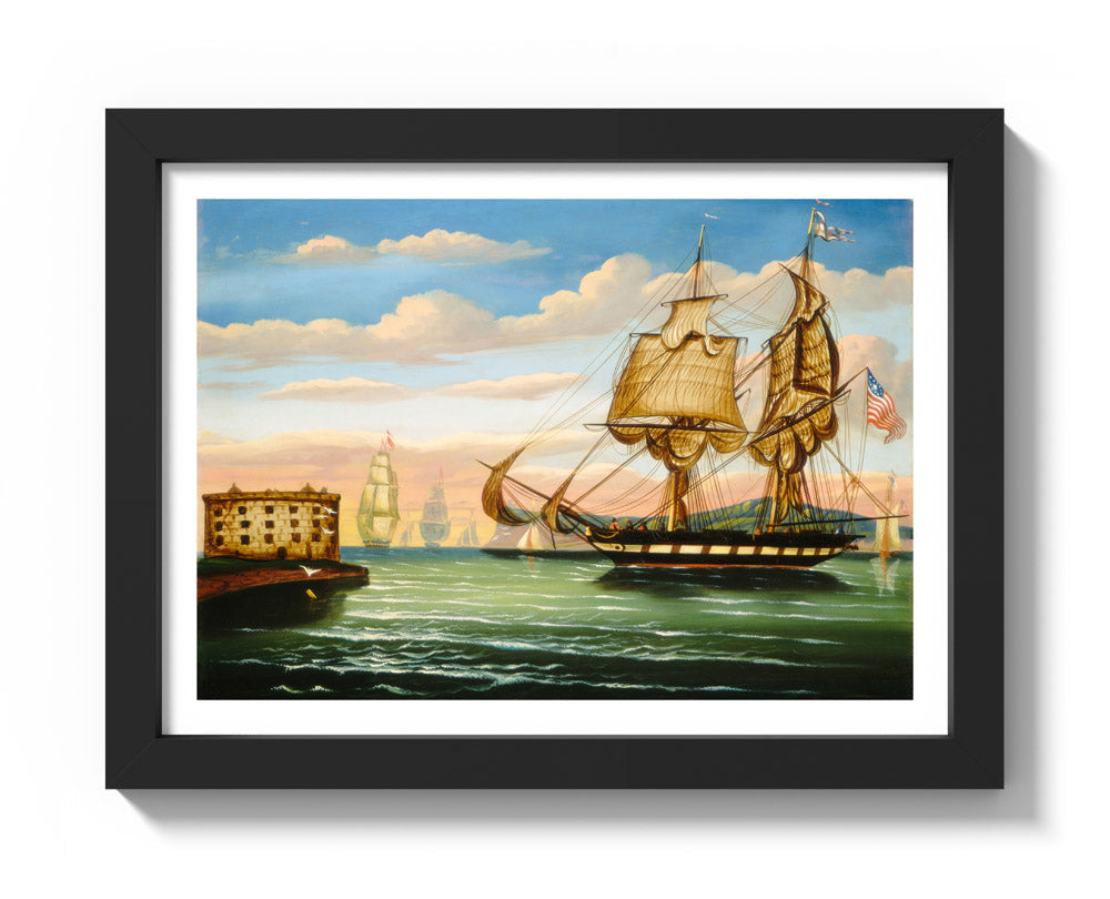 Thomas Chambers - Bay of New York Sunset - Compact / With Margin / Black Frame - Poster