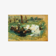 Kindergarten group with three white-clad nuns and a clergyman on a forest meadow in the sun by Otto Friedrich - thumbnail_0_nf_674356cbfaa684e1cf4ba5dd
