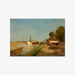 The Steamship station on the Danube across from Kaisermühlen by Emil Jakob Schindler - thumbnail_0_nf_67438329faa684e1cf4ba6c9