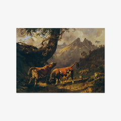Bull chasing a cow, landscape in the background at Carrara by Johann Nepomuk Rauch - thumbnail_0_nf_67448404faa684e1cf4ba760