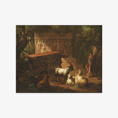 Ancient ruins surrounded by trees, in the foreground a shepherd and some goats by Johan Mandelberg - thumbnail_0_nf_67674a82b7c995d950164144