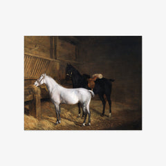 A Grey Pony and a Black Charger in a Stable by Jacques–Laurent Agasse