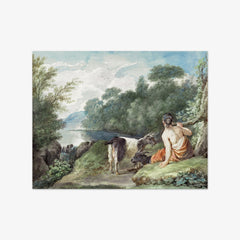 Shepherdess with goats in a landscape with a lake by Aert Schouman