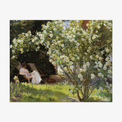 Roses. Marie Krøyer seated in the deckchair in the garden by P.S. Krøyer