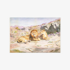 Lion and Lioness in Landscape by Rosa Bonheur