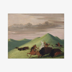 Buffalo Chase, Bull Protecting a Cow and Calf by George Catlin