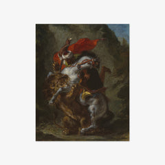 Arab Horseman Attacked by a Lion by Eugène Delacroix