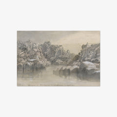 River Pass Between Semi Barren Rock Cliffs by Edward Lear