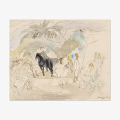 Figures and Two Horses in Landscape by Jules Pascin