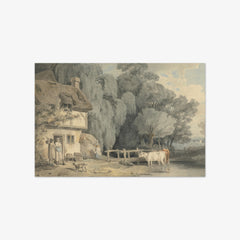 Country Scene: Figures by a Cottage Door and Cattle in a Stream by Francis Wheatley