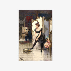 A Model Fastening Her Garter in an Artist's Studio by Giuseppe Aureli