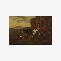 A Shepherd Playing the Flute and Cattle by Nicolaes Berchem