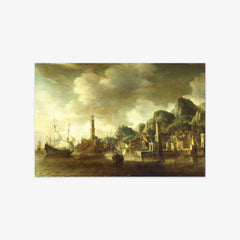 A Dutch Flagship and a Fluyt Running into a Mediterranean Harbour by Jan Abrahamsz. Beerstraten