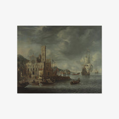 Imagined Harbor View with the St. Mary's Church in Utrecht by Anthonie Beerstraaten
