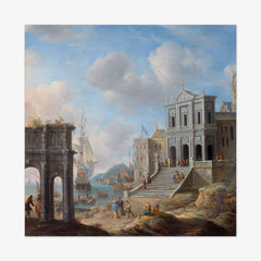 Capriccio with the Arch of Constantine and San Gregorio Magno al Celio next to a Harbour by Jan Abrahamsz. Beerstraten
