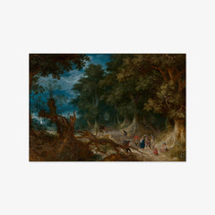 Wooded Landscape with Hunters and Fortune Teller by Abraham Govaerts