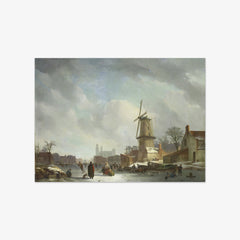 Frolicking on a Frozen Canal in a Town by Abraham Johannes Couwenberg