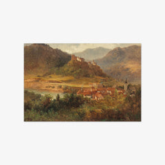 Village with River and Castle by Adolf Obermüllner