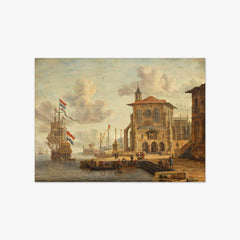 Harbor Scene with Medieval Building by Abraham Storck