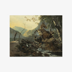 Italianate Landscape with a Donkey and a Rearing Horse Crossing a Collapsing Bridge by Adam Pijnacker