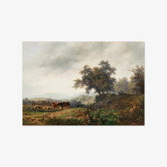 Open Landscape with Cows and Herdsman by Remigius Adrianus van Haanen
