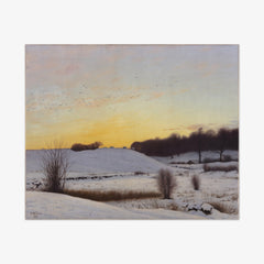 Snowy Landscape with a Hill at Sunset by Adolph Larsen