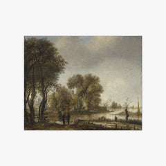 A River Landscape with Figures and a Cottage among Trees by Aert van der Neer